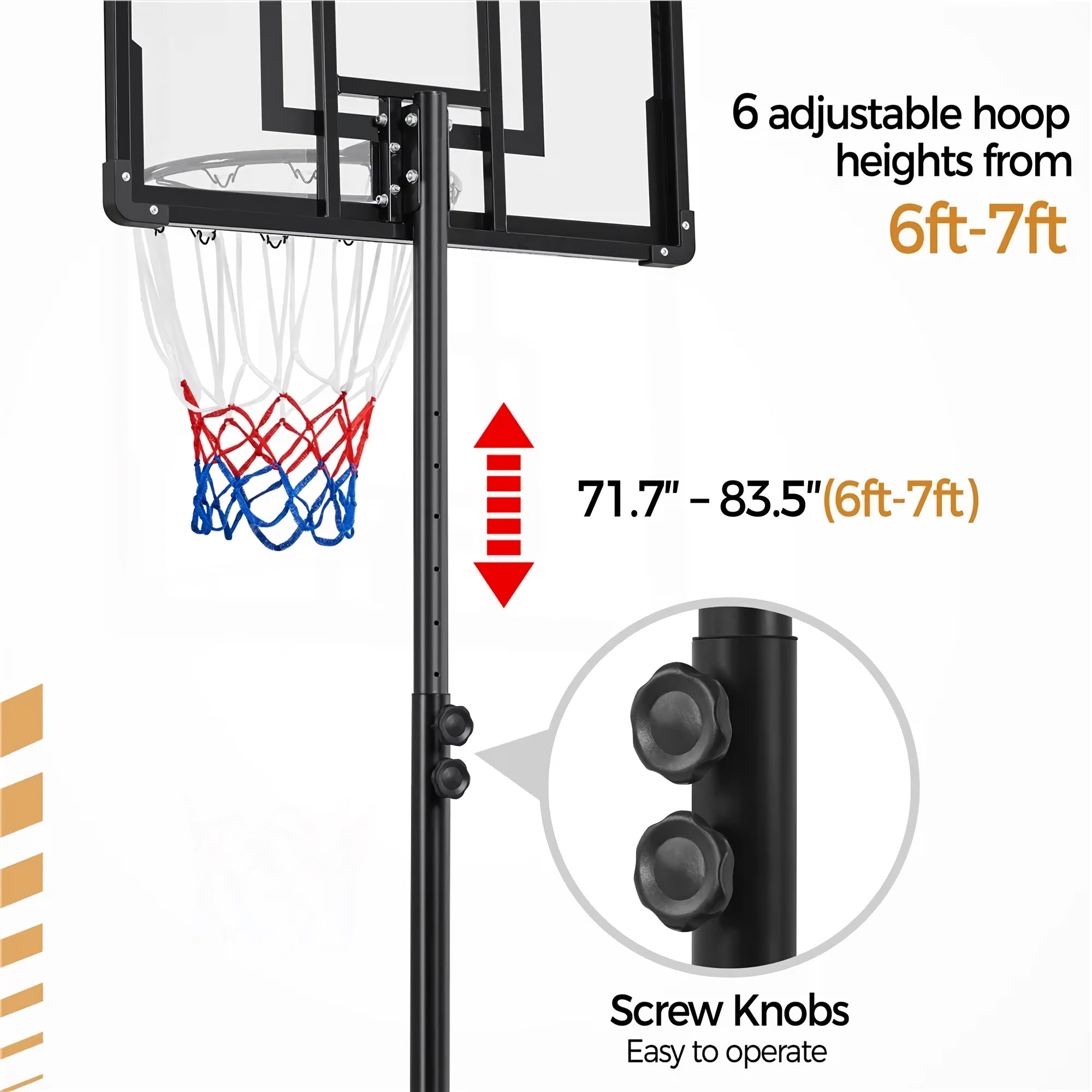6-7ft Kids Basketball Hoop, Portable Adjustable Height Basketball Set with Wheels, 28 inch Backboard for Kids, Ages 4-10 - 592487 6-7ft Kids Basketball Hoop, Portable Adjustable Height Basketball Set with Wheels, 28 inch Backboard for Kids, Ages 4-10 - 592487
